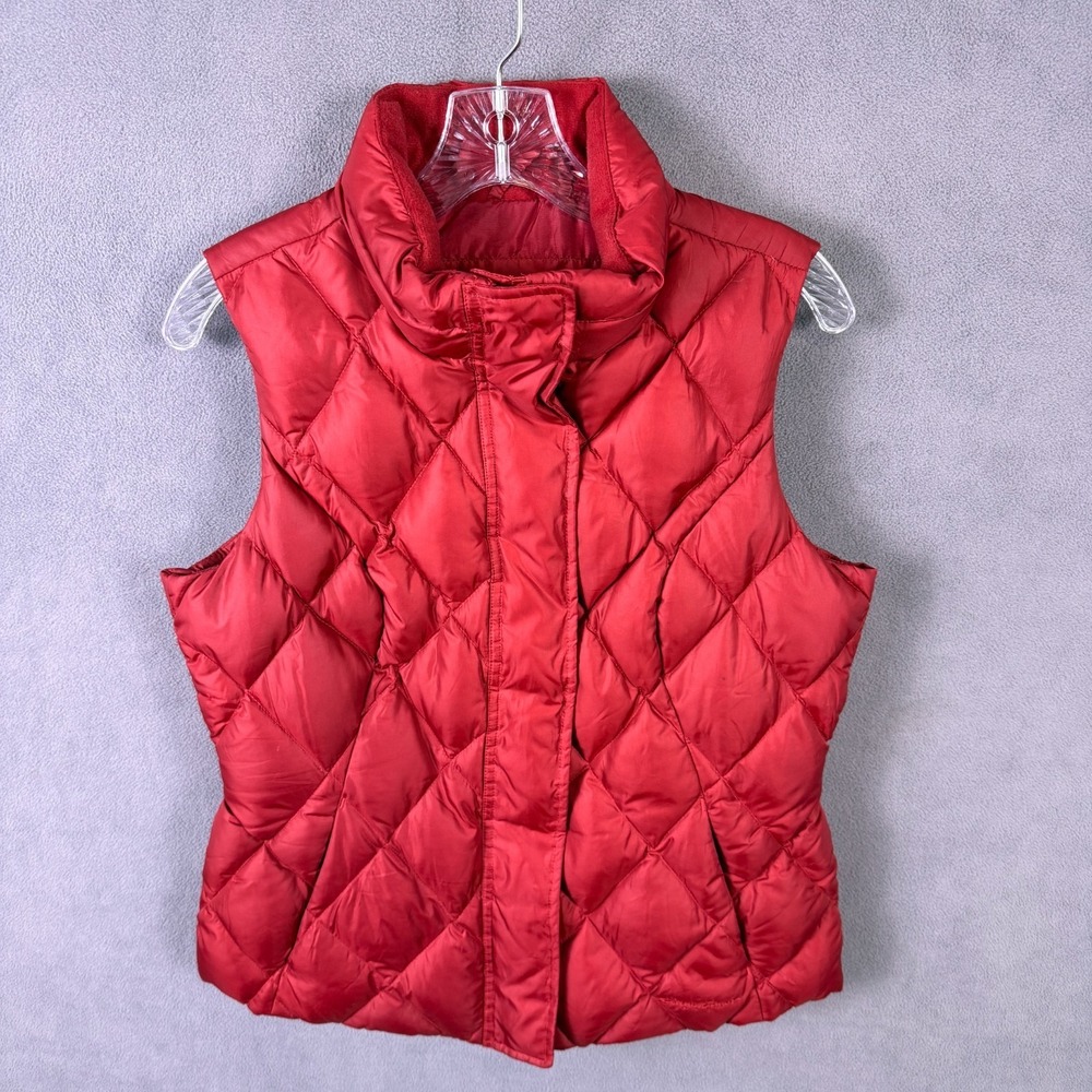 Eddie Bauer Premium Goose Down Full Zip Vest Women's M Red Quilted Pufferโ